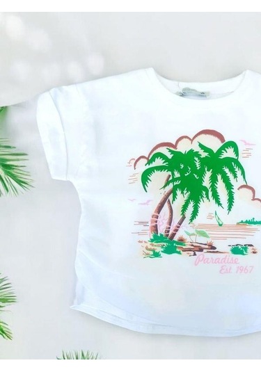 Kız Çocuk Yüzde Yüz Pamuklu Ön Yüzü Şifon Baskılı Şık Bluz-14115 Ekru