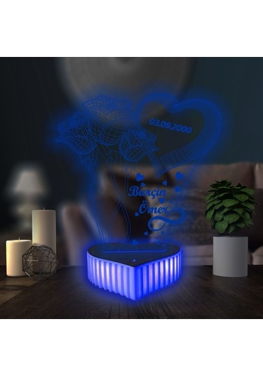 Sevgililer Günü Kalpli Güllü Hediye 16 Renkli Kumandalı