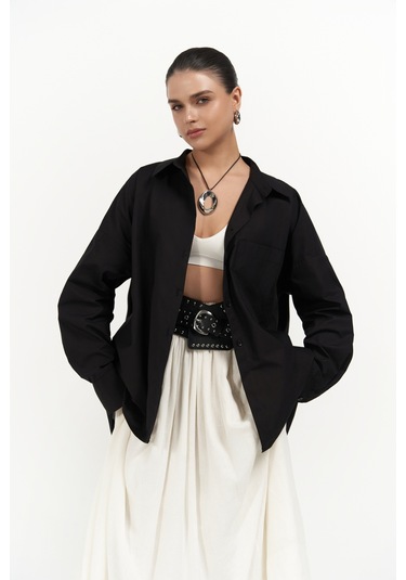 Josie Oversize Siyah Gömlek Siyah