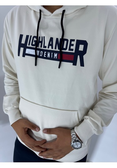 Say-Has Fashion Kapüşonlu Göğüs Baskılı Sweatshirt Bej
