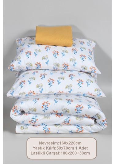 Elart Caren Nevresim Takımı Tek Kişilik Lastikli Çarşaf 160x220 Cm Hardal Hardal