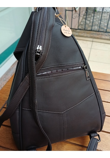 Durush Collection Hakiki Deri, Tasarım El İşlemesi Koyu Kahve Sırt Çantası Koyu Kahverengi