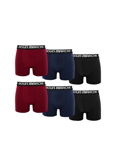 Boun Marche Erkek Boxer Likralı Premium 6'lı Kutu Falcon Siyah