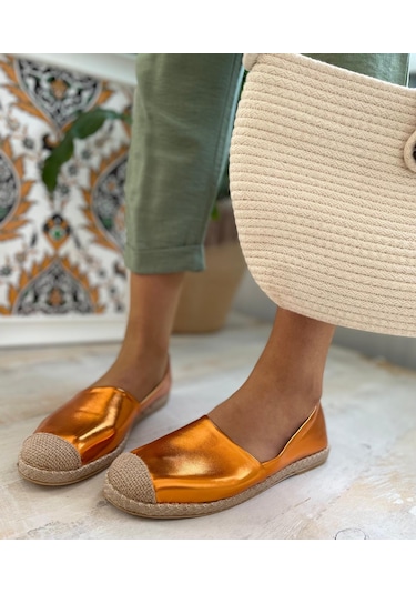 Metalik Turuncu Kadın Espadril Turuncu