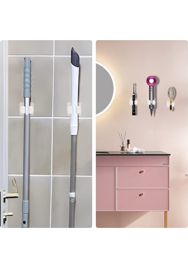 3b Trend 8 Adet Süpürge Tutucu Duvar Kendinden Yapışkanlı Duvar Delme Gerektirmez Tutucu Beyaz Beyaz