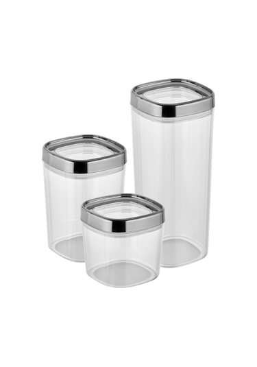 Ceronni Bonny Erzak Saklama Kabı 3lü Set Metalik Kaplama Kapak 1,8lt - 1lt - 600ml Metalik Gümüş Gümüş