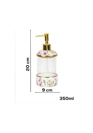 Porsima 3127-1 Gold Kapaklı Porselen Ve Cam Sıvı Sabunluk Çiçek Desenli Ve Şeffaf Tasarım 350 Ml Gold