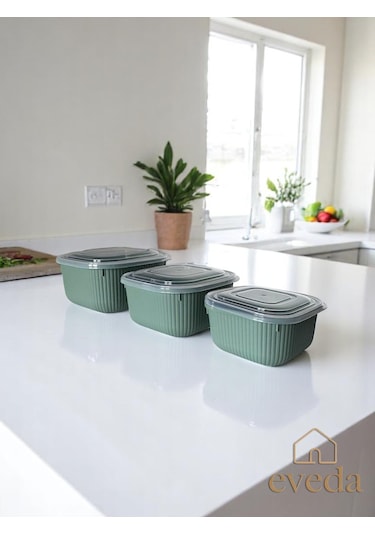 Eveda Snaplid Line Kare Üçlü Set Yeşil