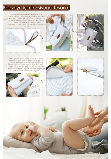 Bebek Çanta Alt Açma Minderi, Alt Değiştirme Pedi, Taşınabilir Bakım Çantası, Clutch Seri, Gri