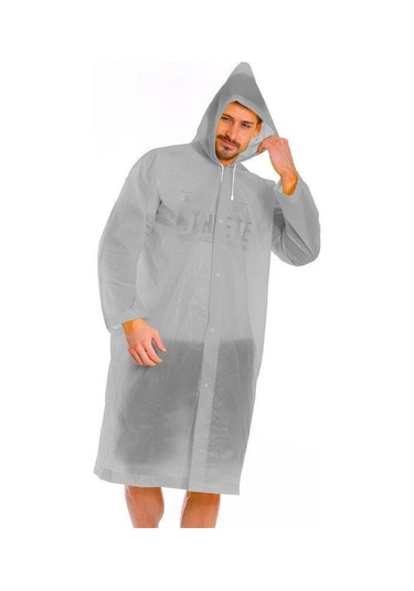 Unisex Kadın Ve Erkek Yağmurluk %100 Eva Çıtçıtlı Kapüşonlu Gri