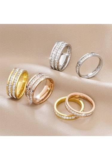 Altın Tasarım Duygusu Hafif Ve Lüks, Yıldız Çift Zirkon Yüzük Renginden Düşmüyor Titanyum Çelik Vermikülit Yüzük 9 Altın