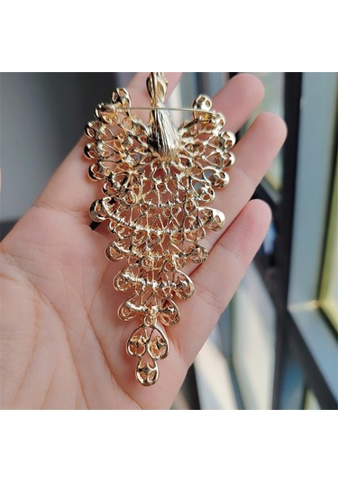 Monyee Zirve Taşlı Mavi Tavuskuşu Desenli Kadın Broşu - Giyim Dekorasyonu Ve Işık Koruma Fonsiyonu Mavi