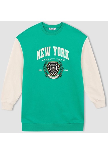Defacto Relax Fit Bisiklet Yaka Üniversite Baskılı Sweatshirt Tunik Z2073AZ23SPGN227 Yeşil