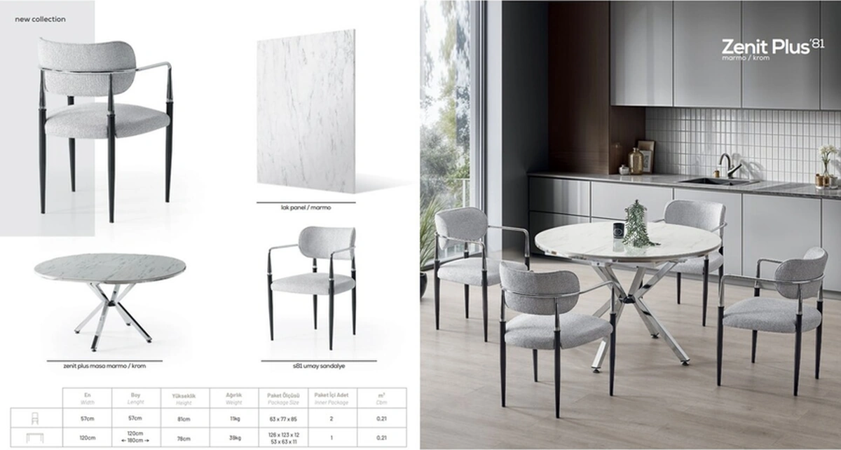Dengema Zenit Plus Açılır Yuvarlak Masa Takımı Beyaz Mermer Krom Ayak Ø120 160 Cm, 4 Sandalye Beyaz Mermer - Krom Ayak Dengema Zenit Plus Açılır Yuvarlak Masa Takımı Beyaz Mermer Krom Ayak Ø120 160 Cm, 4 Sandalye Beyaz Mermer - Krom Ayak