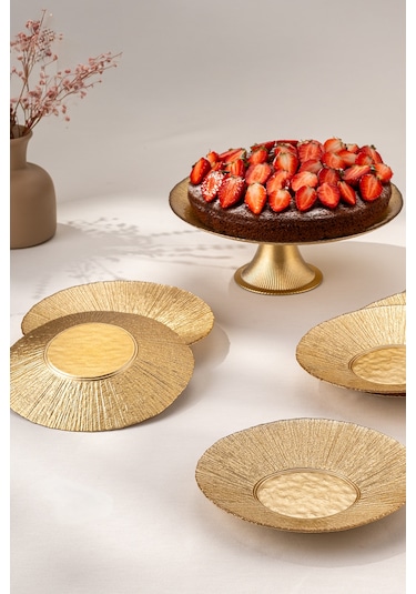 Emsan Golden 7 Parça Cam Pasta / Tatlı Seti Gold