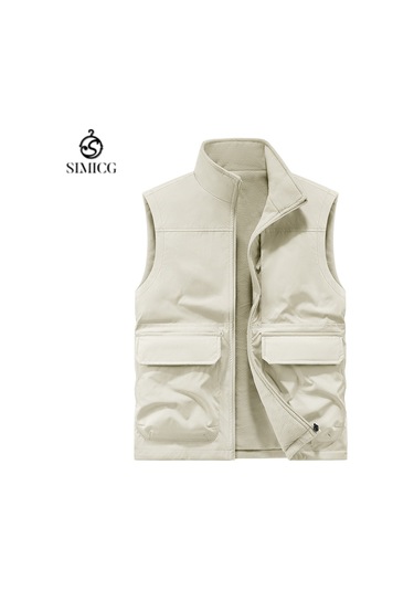 Erkekler İçin Sonbahar Ve Kış Dış Mekan Yeleği Günlük Yelek Beyaz