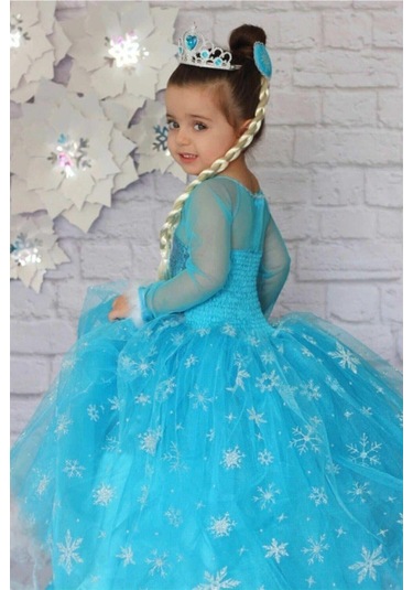 6-7 Yaş Elsa Tarlatanlı Uzun Kollu Kostüm Elbise