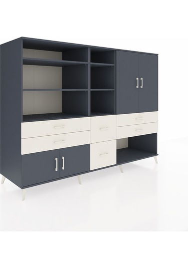 Kronos Dolap 10 Raflı 6 Çekmeceli 4 Kapaklı 220x59x163 Antrasit-a Antrasit-antrasit/aytaşı