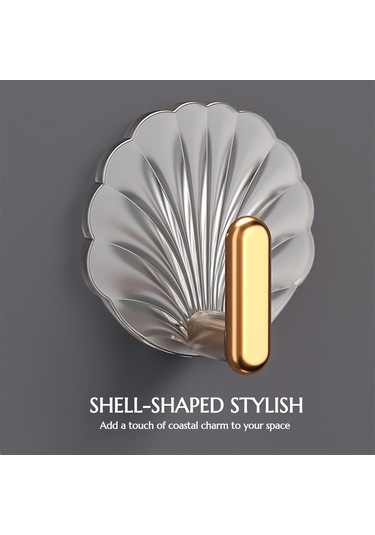 Vkemall Pratik Ve Şık Duvar Askıları: 4'lü Altın Kabuk Desenli Yapışkan Kanca Seti Altın