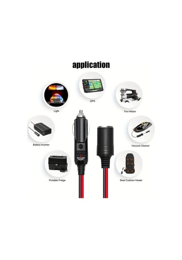 Dashanshop 6ft Araç Uzatma Kablosu 16awg Sigortalı Led Işıklı Oto Şarj Ve Pompa