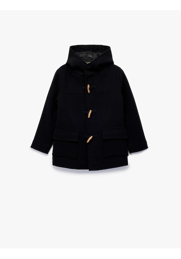 Koton Kapşonlu Düğmeli Uzun Kollu Yün Karışımlı Kaban Lacivert 6wkb00018tw Lacivert