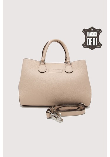 Hakiki Deri Pudra Kadın Kol Çantası Uzun Askılı Smr7666 Pudra