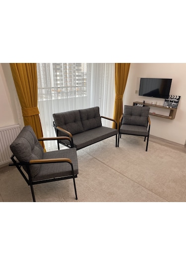 Modern Venüs Balkon, Bahçe, Cafe - Metal Kanepe Koltuk Takımı - 2+1+1 Antrasit Modernsh14 Antrasit