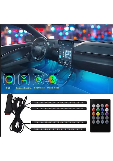 48 Led Araç İçi Ayak Altı Led Işık Kumandalı Müziğe Duyarlı Çakmaklık Girişli Çok Renkli Araç İçi Aydınlatma 1 Adet