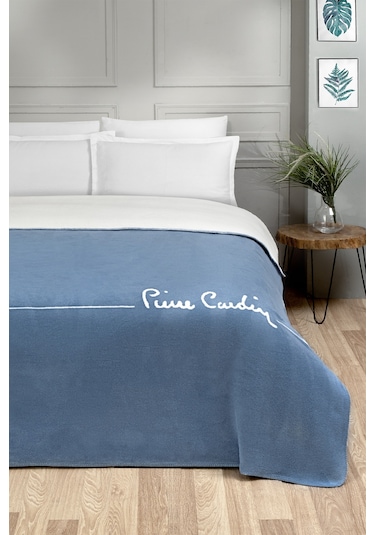 Pierre Cardin Logo Pamuk Çift Kişilik Battaniye İndigo