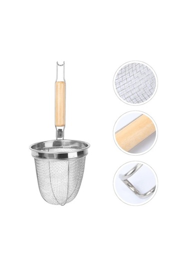 Ulzyvf Yiyecekler Ve Süzgeç Şehriye Saplı Ramen Paslanmaz Çelik Örgü Makarna, Kızarmış Kanca İnce İçin Elek Ahşap Sap Lb Ahşap