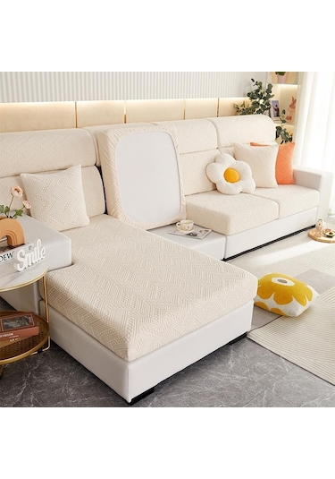 Bej Jakarlı Kanepe Minder Örtüsü Oturma Odası Evcil Hayvanlar İçin Çocuk Mobilyası Koruyu Polar Polar Streç Koltuk Örtüsü 56936293