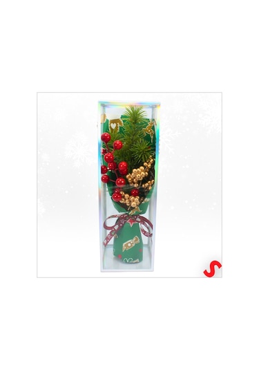 Pvc Kutulu Kokinalı 26cm X 8,5cm Yılbaşı Buketi - Yeşil