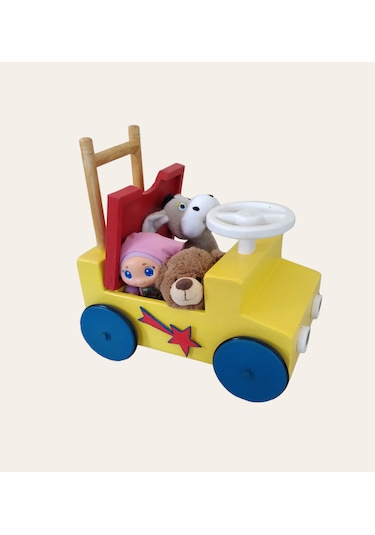 İzwoodcraft Sarı İlk Y Arabam ,bebek Yürüteç Ve Oyuncak Kutum