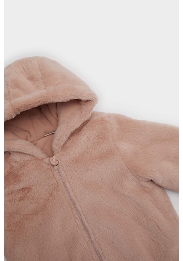 Defacto Kız Bebek Kapüşonlu Fermuarlı Peluş Mont C5319a525aubr86 Pembe