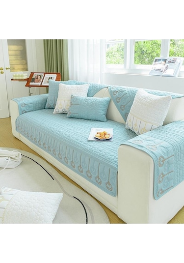 Mavi Dört Mevsim Kanepe Yastık Kaymaz Basit Modern İskandinav Düz Renk Nakış Kanepe Örtüsü Örtü Bezi Havlu 45 X 45