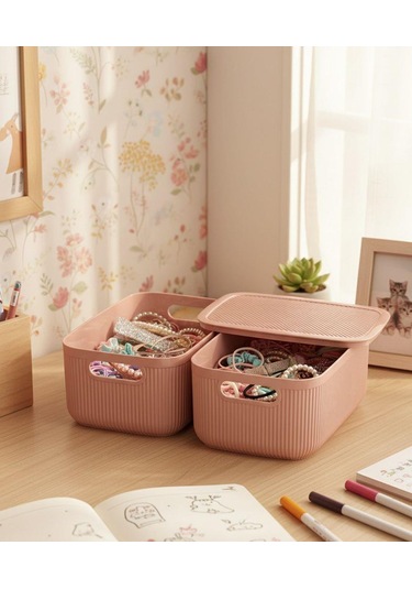 Okyanus Home Linea Smart Box Pembe 2,4 Lt 2 Adet Kapaklı Çok Amaçlı Saklama Kutusu Pembe