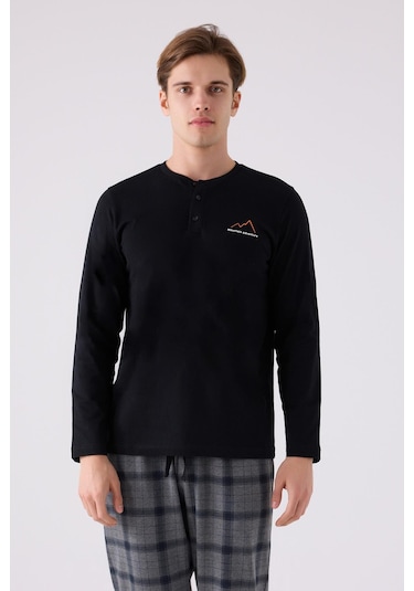 Arnetta 3152 Büyük Beden Erkek Uzun Kol Düğmeli Pijama Takım 001