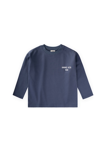 Cigit Sloganlı Uzun Kollu T-shirt 2-10 Yaş İndigo Mavi
