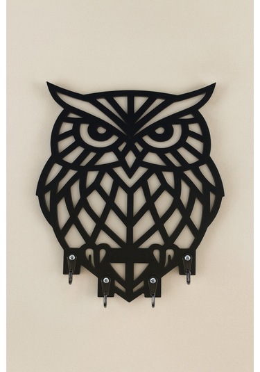 Baykuş Figürlü Duvar Anahtarlık Askısı Siyah - Beyaz