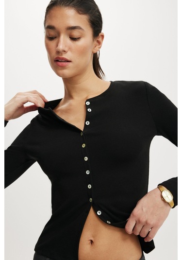 Madmext Siyah Slim Fit Düğmeli Kadın Hırka Mg2580 Siyah