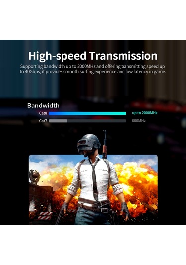 Springsun Cat8 Ethernet Kablosu 40gbps Hızlı Veri Transferi 2000mhz 26awg Oksijensiz Bakır Çift Gövde Koruma Siyah 10m