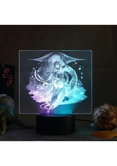 Goldenqian Genshin Darbe Raiden Shogun Anime Figürü 3d Yatak Odası Için Led Lamba Manga Eylem Gece Işıkları Odası Dekor Çocuk Hediye 5ıbv7y Siyah