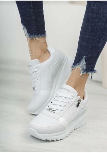 Konfores 1662 Anatomik Tabanlı Fermuarlı Bayan Sneakers Ayakk Beyaz