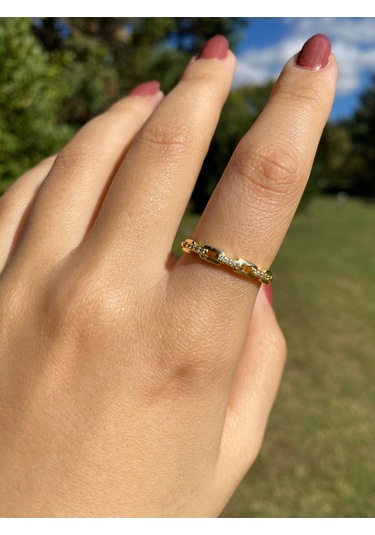 Altın Kaplama Tek Sıra Zincir Kadın Zarif Yüzük Sevgiliye Hediye Altın