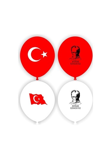 24lü Bayrak Balon Türk Bayraklı Ve Atatürk Baskılı Balon 23 Nisan