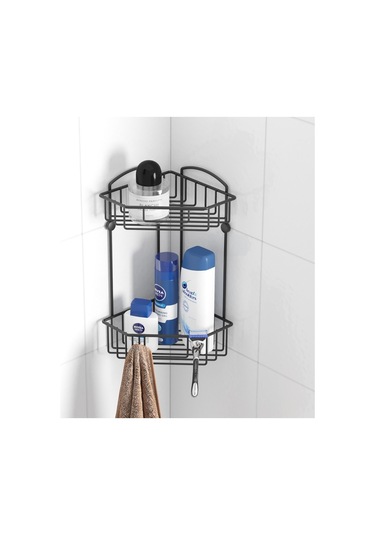Teknotel İki Katlı Kancalı Banyo Rafı Siyah Es092 Çok Renkli