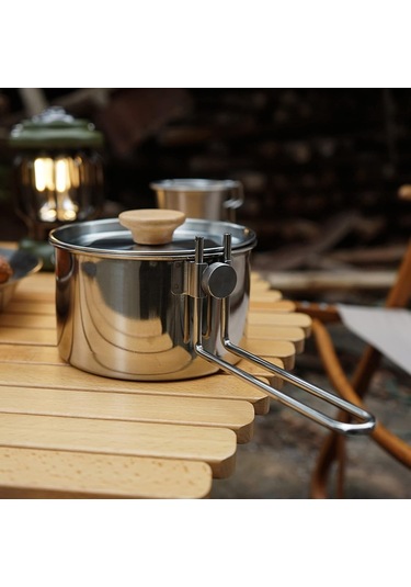 1l Paslanmaz Çelik Su Isıtıcısı, Kapak Ve Çıkarılabilir Saplı Kamp Çayı Tenceresi, Openfire Kamp Tenceresi İçin Tencere Sobası Pişirme, Piknik Yürüyüşü İçin Altın