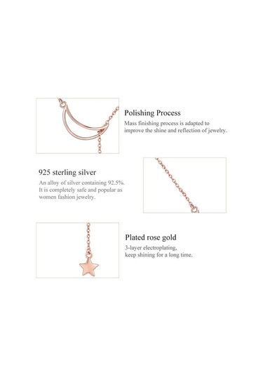 Bamoer Yeni Varış Moda 925 Ayar Gümüş Ay ve Yıldız Masalları Zincir Bağlantı Kolye Kolye Rose Gold