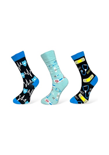 3'lü Unısex Sağlık Temalı Esnek Nem Alabilen Pamuklu Spor Soket Çoraplar Çok Renkli
