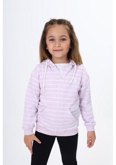 Toontoy Kız Çocuk Baskılı Hırka Açık Lila